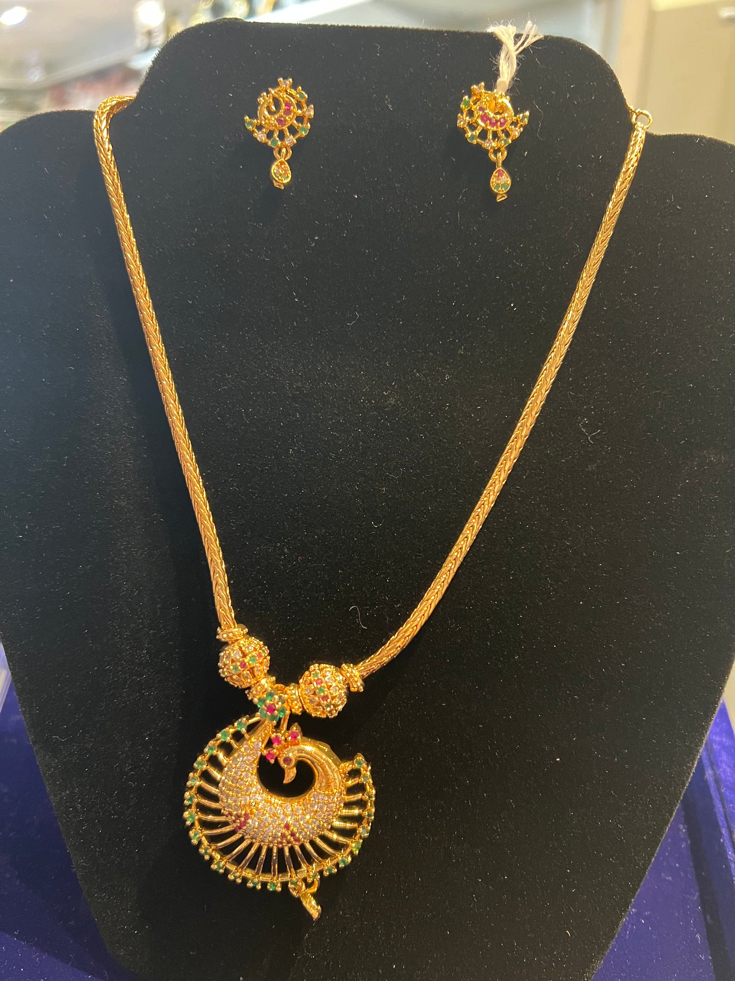 Amazing Multicolor Stone Big Locket Gold-Tone Necklace Set With Matching Earrings