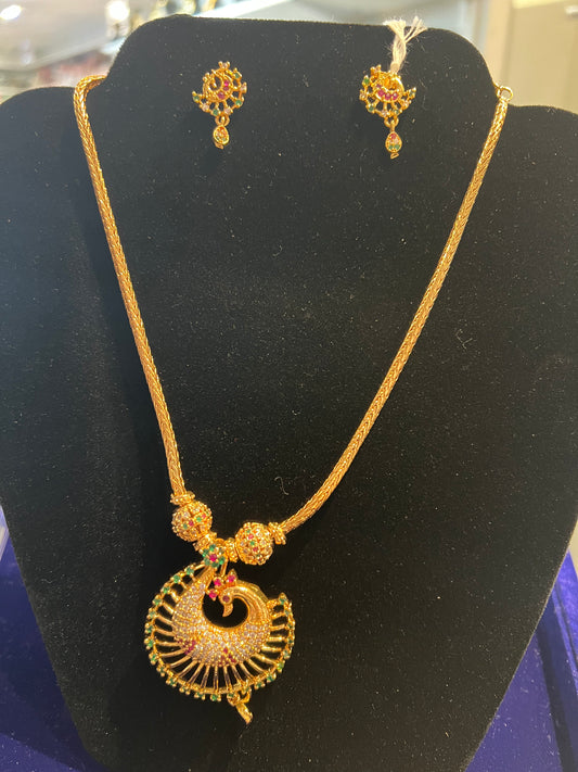 Amazing Multicolor Stone Big Locket Gold-Tone Necklace Set With Matching Earrings