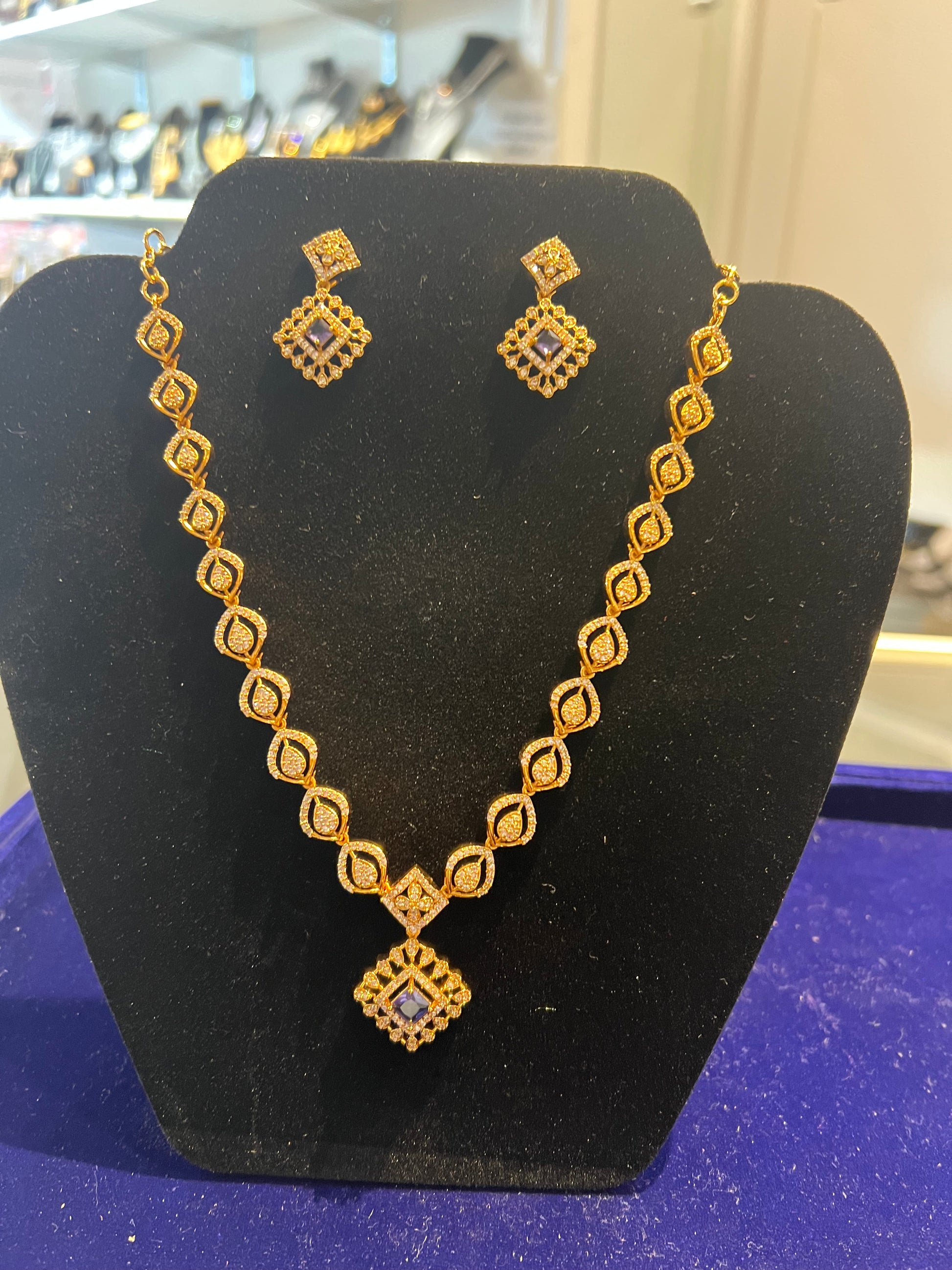 Stunning White and Blue Color Stones Necklace With Earrings Set For Women