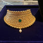 Beautiful Green Stone Gold Plated Choker With Earrings For Women