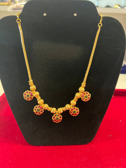 Wonderful Red And Green Stones Gold Plated Necklace For Women