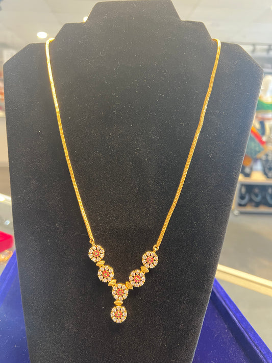 Appealing White And Red Stones Gold Plated Long Necklace For Women