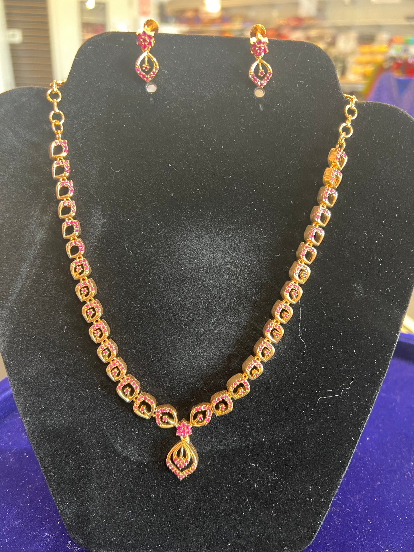 Attractive Red Color Stones Gold Plated Necklace For Women