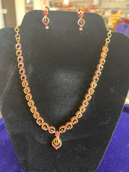 Attractive Red Color Stones Gold Plated Necklace For Women