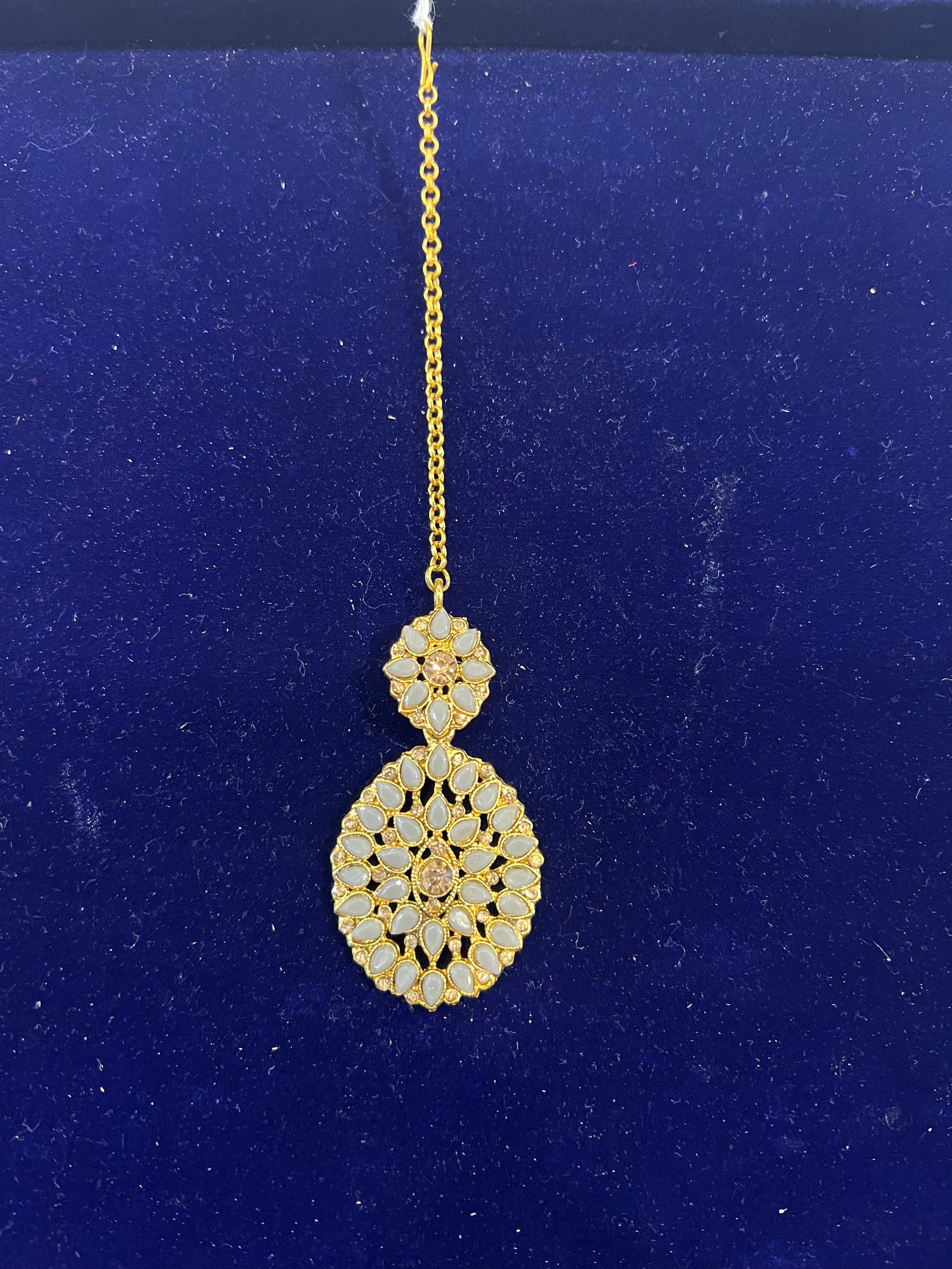 eautiful Party Wear Grey Color Stone Maang Tikka For Women
