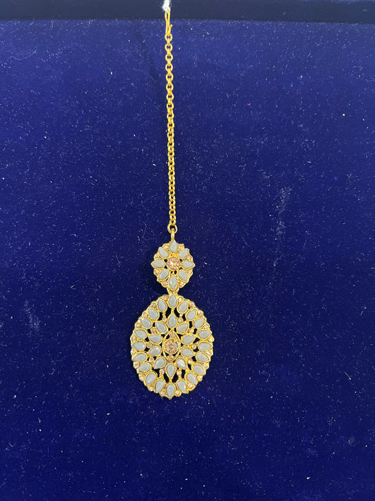 eautiful Party Wear Grey Color Stone Maang Tikka For Women