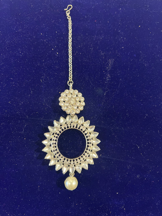 Fabulous Party Wear White And Silver Color Maang Tikka For Women