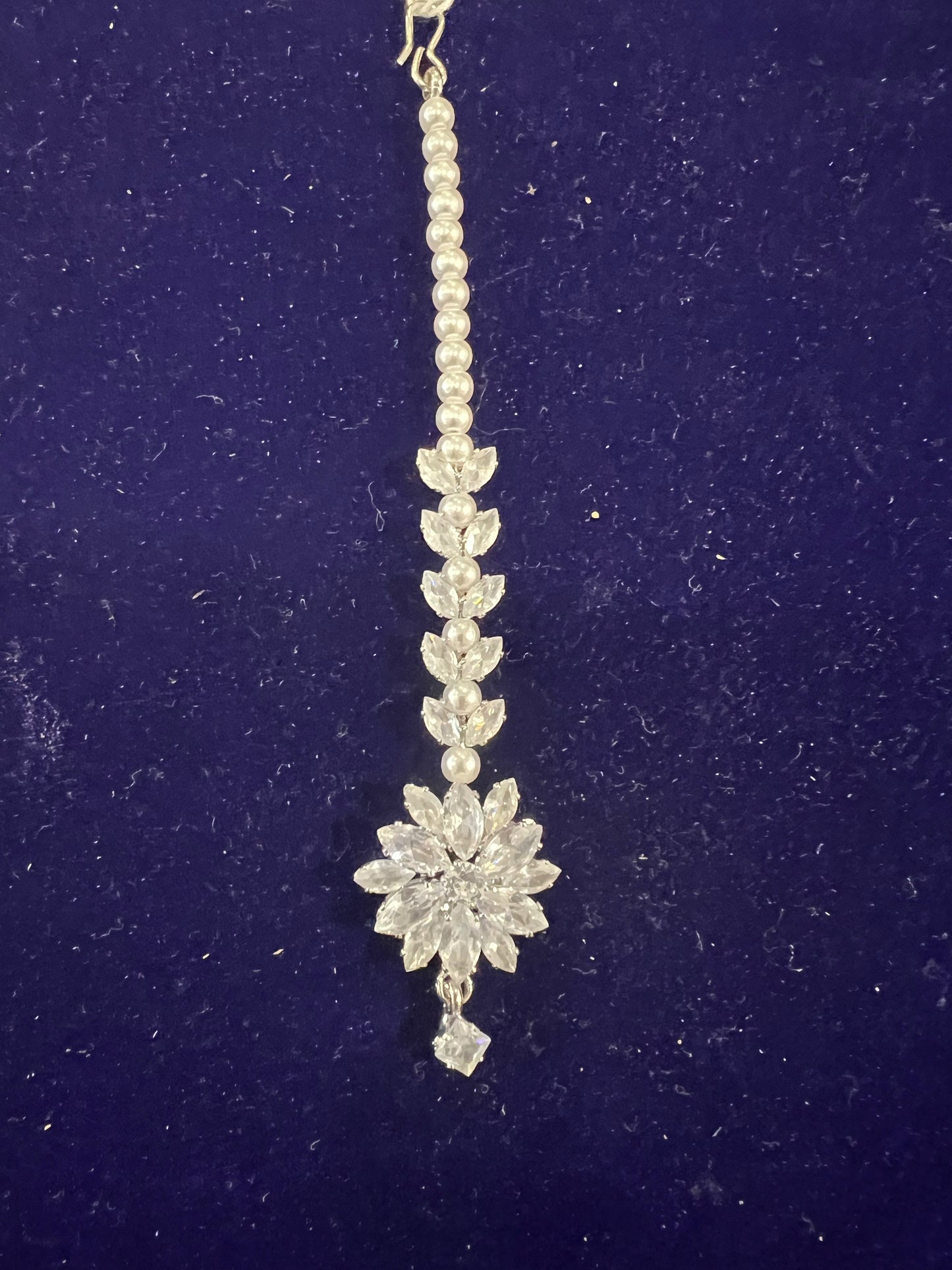 Beautiful Party Wear White Color Stone and With Pearls Maang Tikka For Women