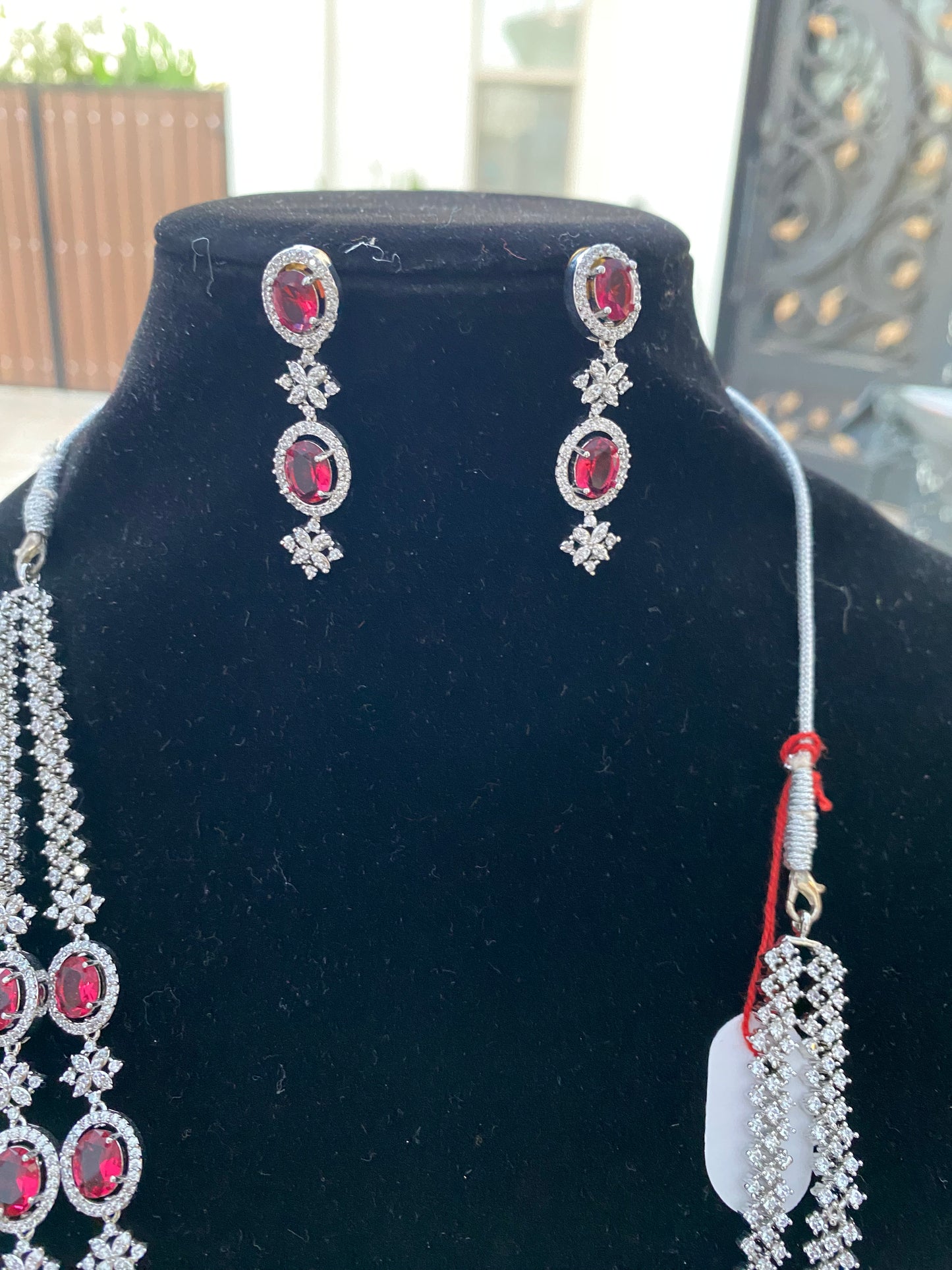 American Diamonds Necklace And Earrings with Red Stones in Chandler