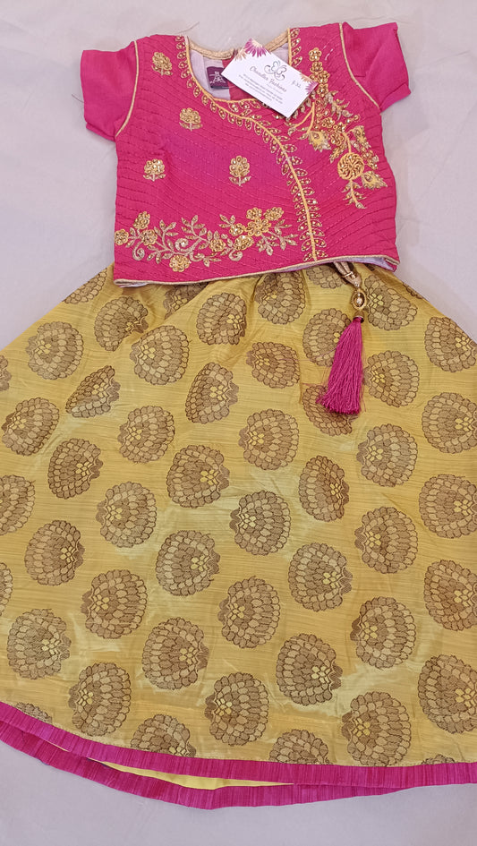 Beautiful Pink And Yellow Embroidery Work Choli For Children