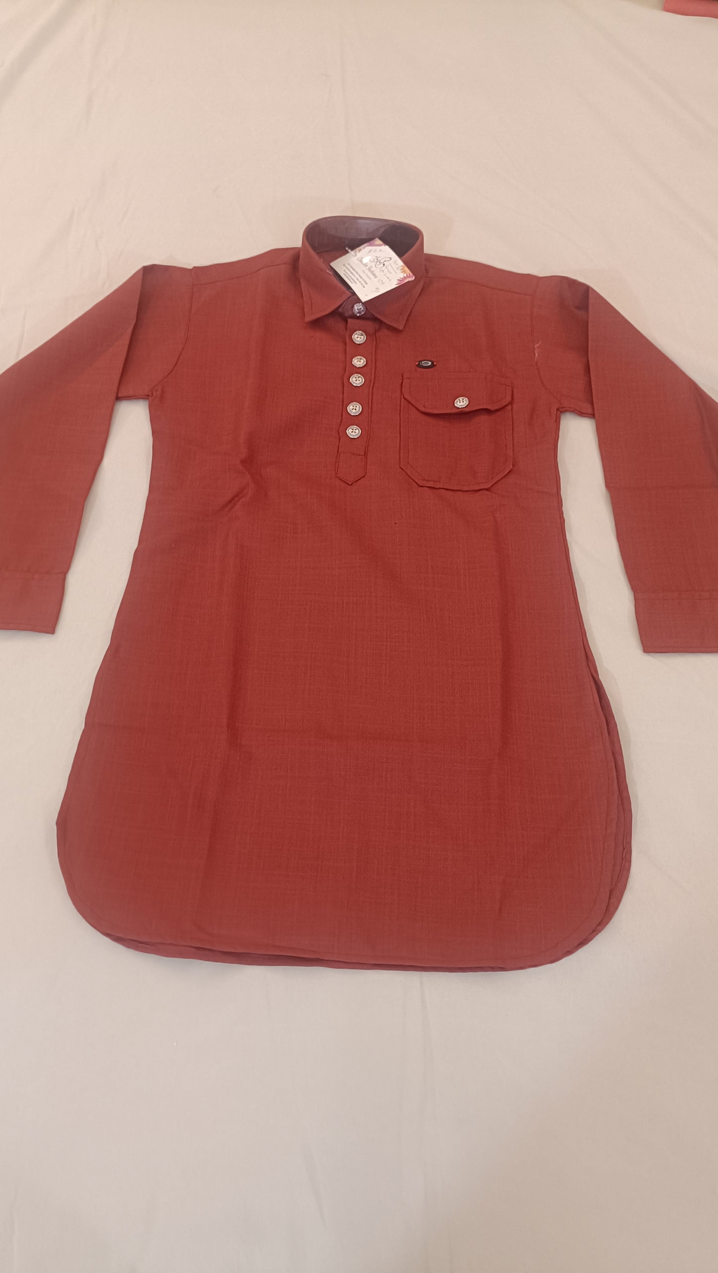 Traditional Red Color Designer Cotton Kurta Set For Kids In USA