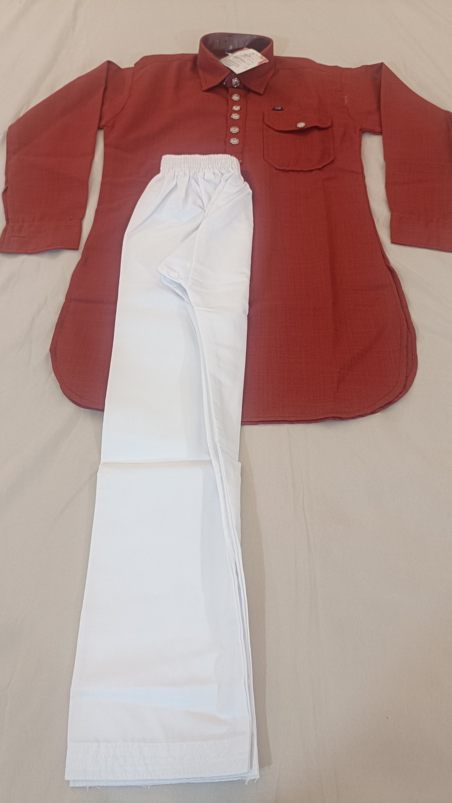 Traditional Red Color Designer Cotton Kurta Set For Kids Near Me