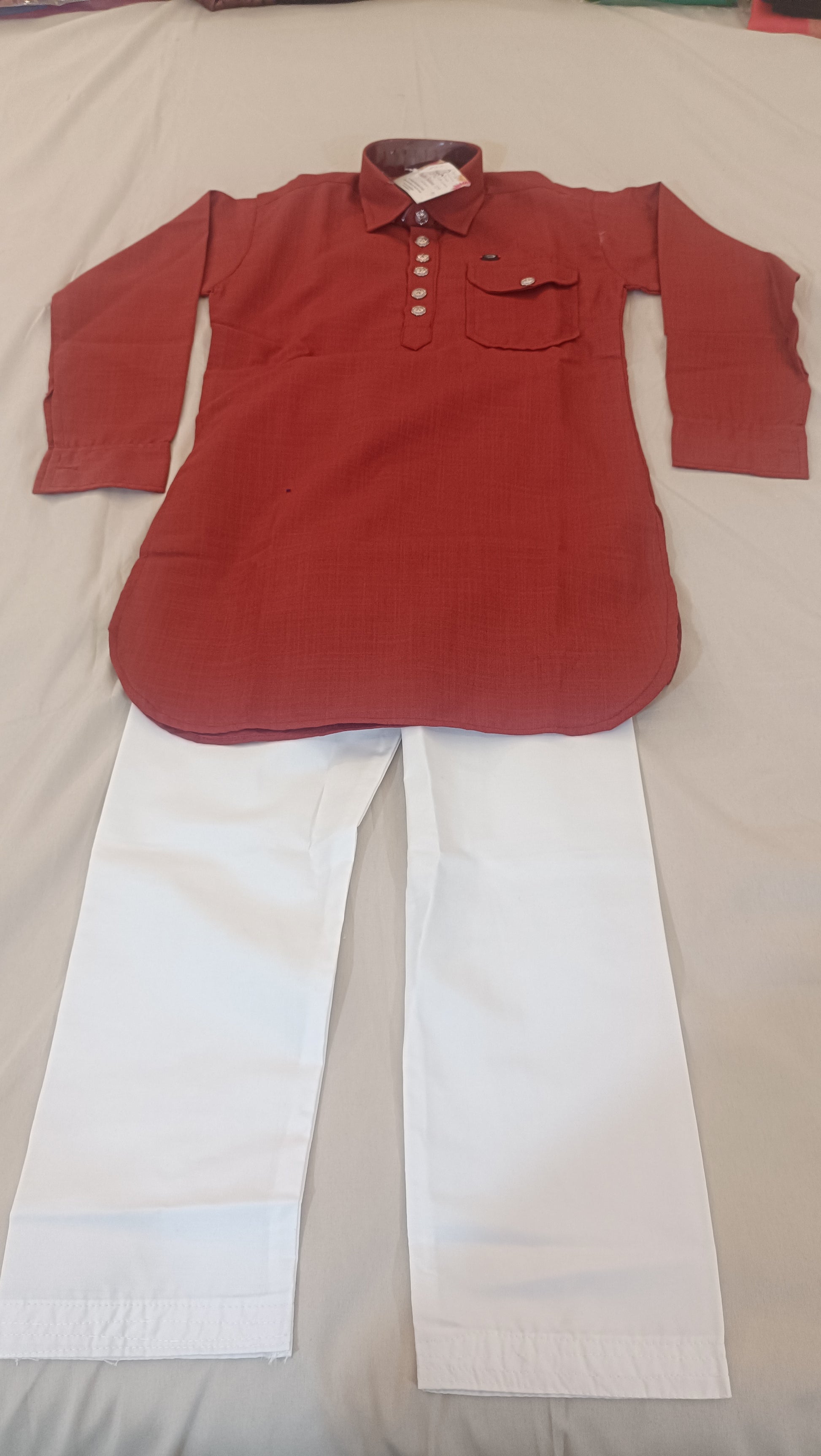 Traditional Red Color Designer Cotton Kurta Set For Kids