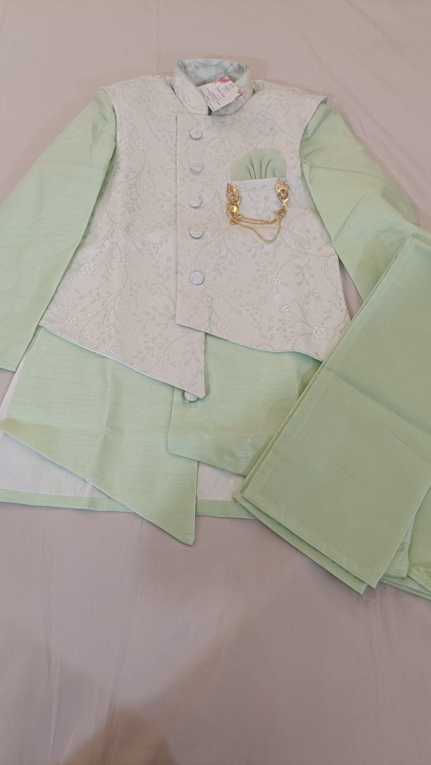 Gorgeous Boys Sea Green Color Silk Cotton Kurta Pajama Pant In USA