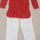 Appealing Red Color Silk Cotton Kurta Set For Kids
