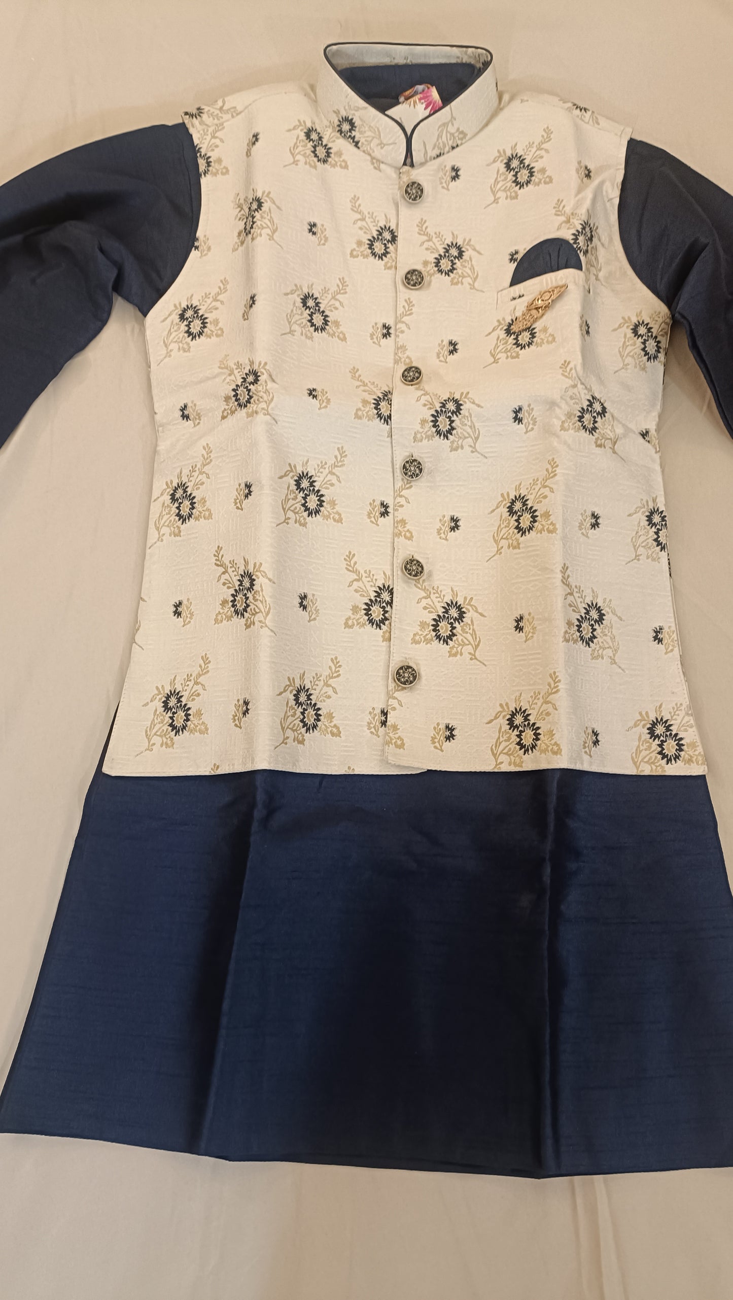 Attractive Blue Color Designer Silk Kurta And Nehru Jacket With Pajama Set In USA