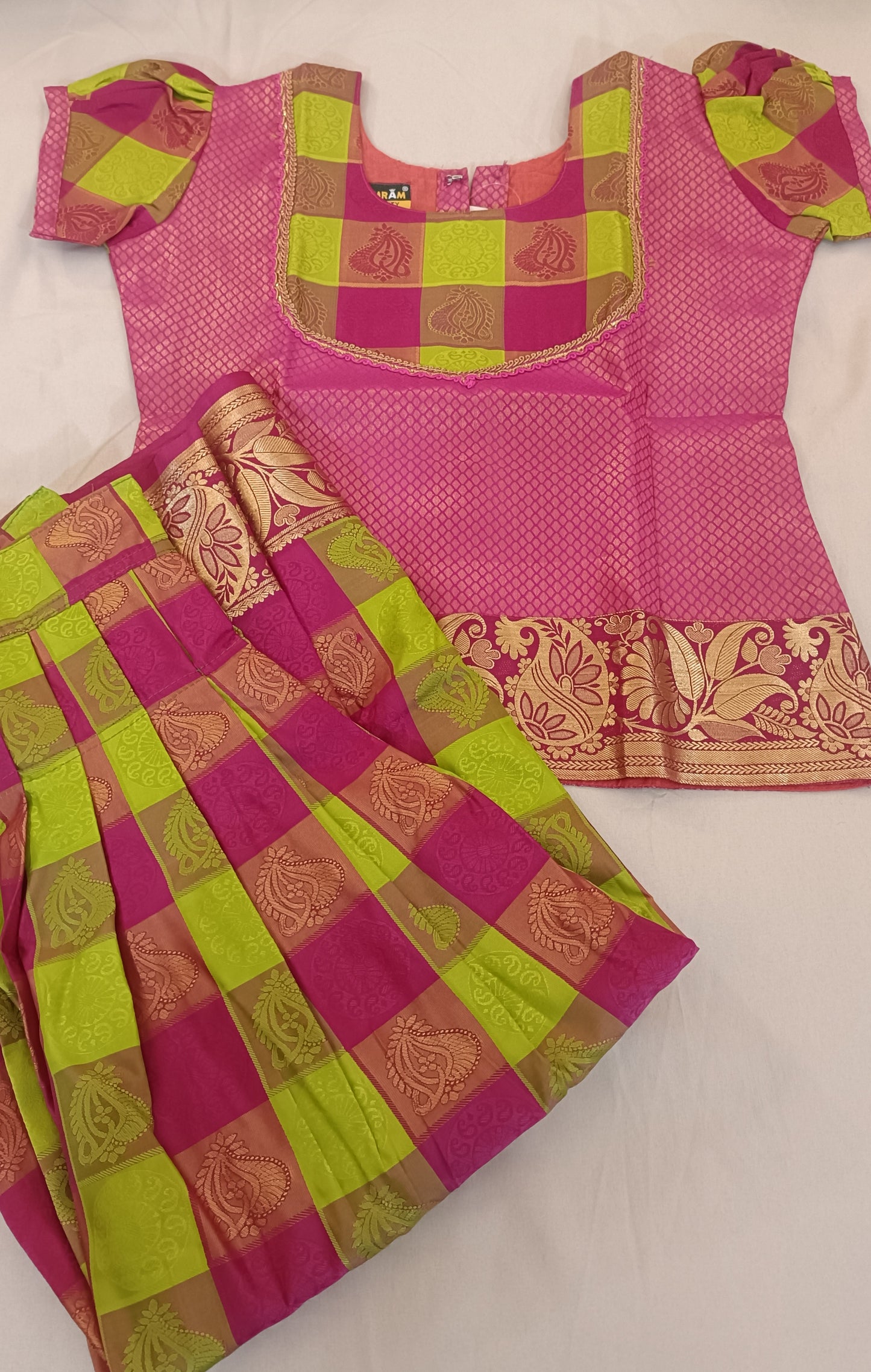 Pink And Green Silk Langa Set For Kids Near Me