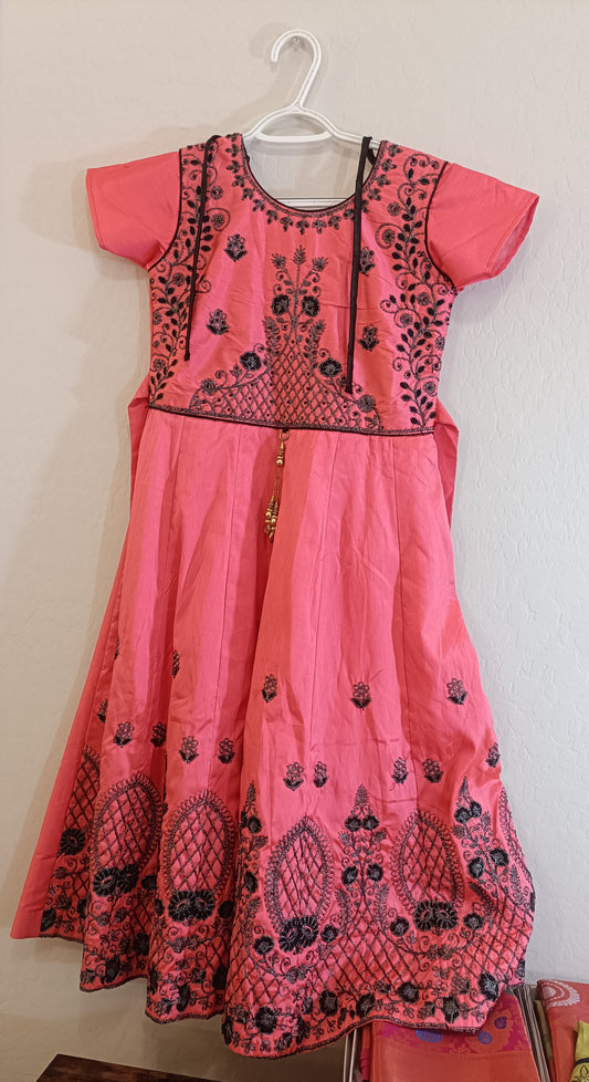 Gorgeous Light Pink Frock For Girls With Black Embroidery Work