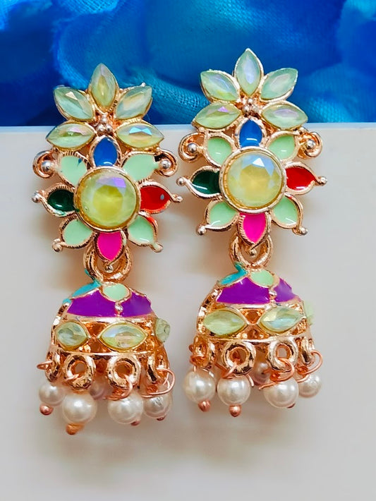 Beautiful Multicolored Antique Gold Drop Design Earrings 