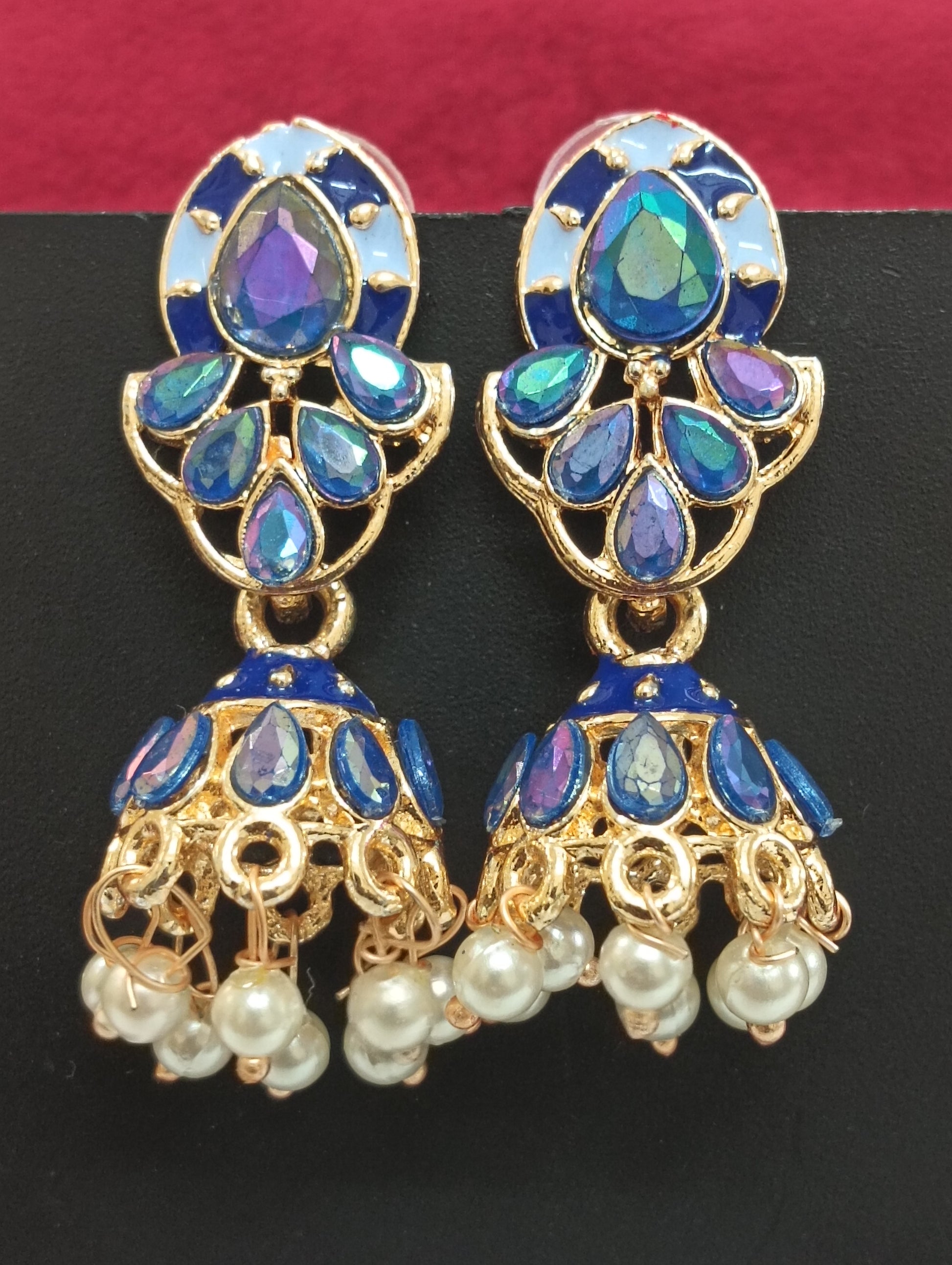 Antique Gold Stone Worked Earrings In USA