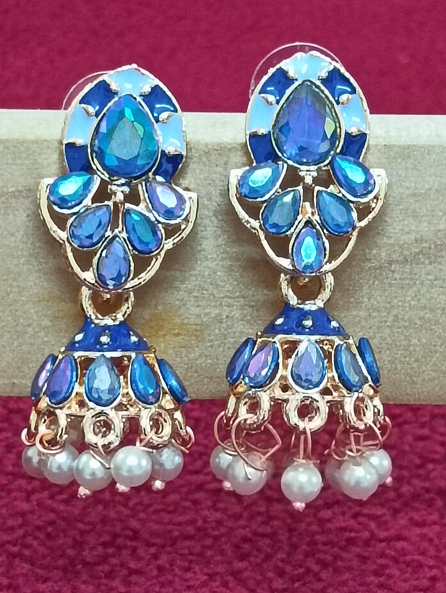 Beautiful Antique Gold Stone Worked Earrings For Women