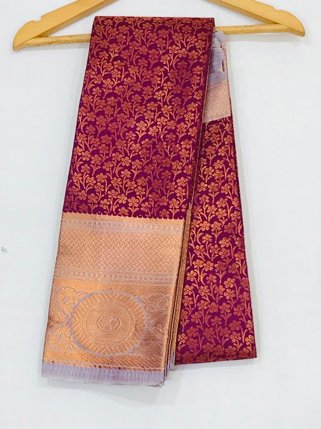  Purple Color Art Silk With Contrast Border Unique Design Saree In USA