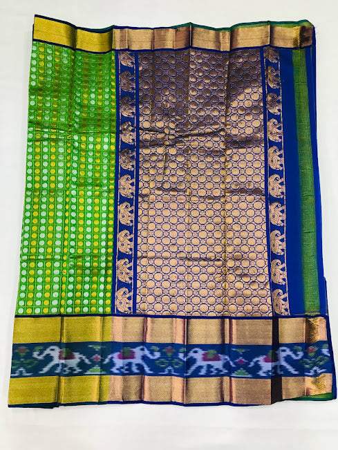 Gorgeous Green Color Art Silk Saree With Round Dotted Elephant Designed Border