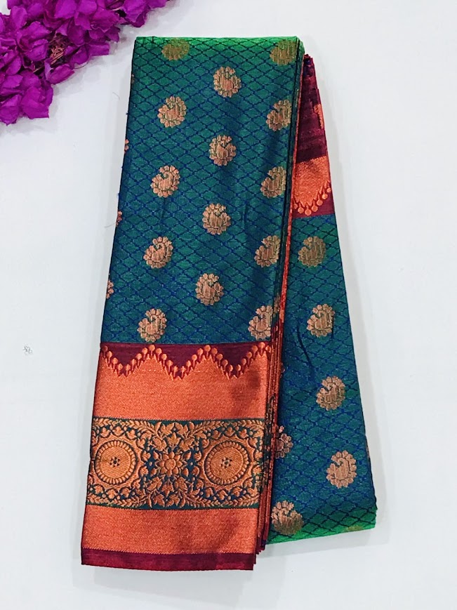 Alluring Peacock Color Art Silk With Contrast Border Unique Design Saree For Women