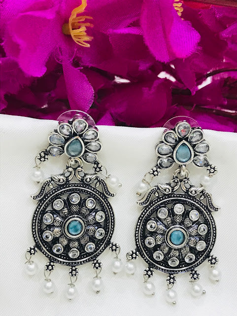 Beautiful Sky Blue Colored Oxidized Earrings For Women