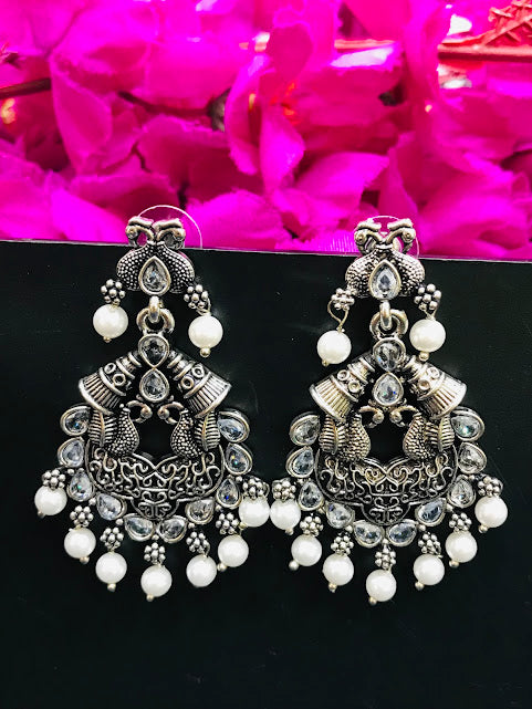 Attractive White Colored Oxidized Earrings For Women