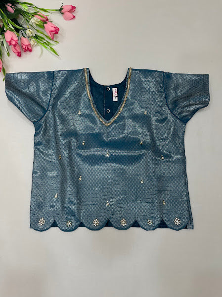 Blue And Green Color With Zari And Stone Work Langa Sets In Yuma