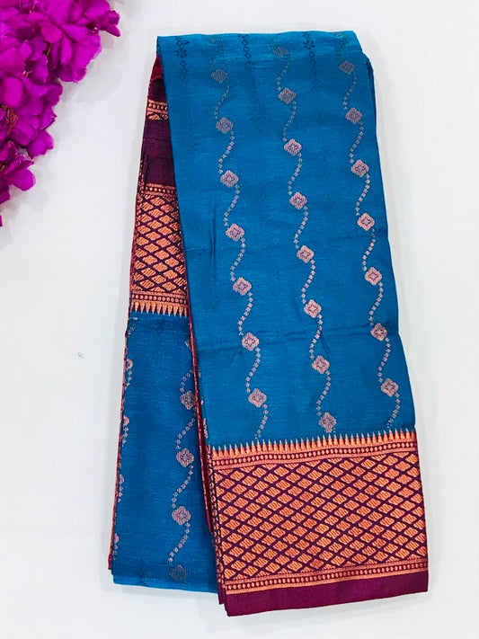 Elegant Teal Blue Color Art Silk With Contrast Border Unique Design Saree For Women