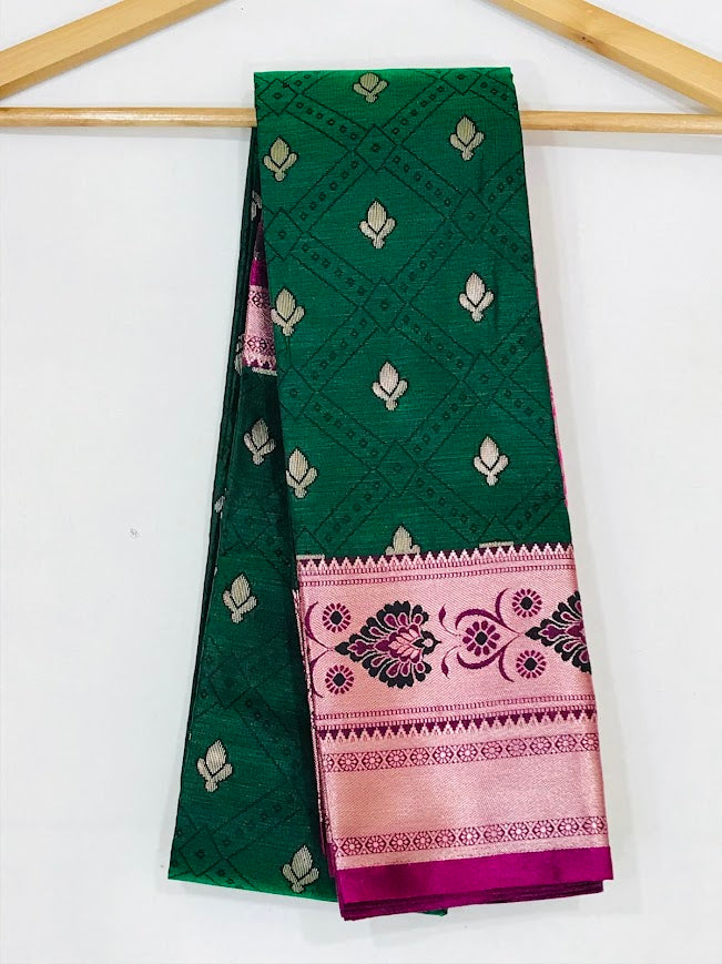 Dark Green Color Art Silk With Border Saree For Women In USA