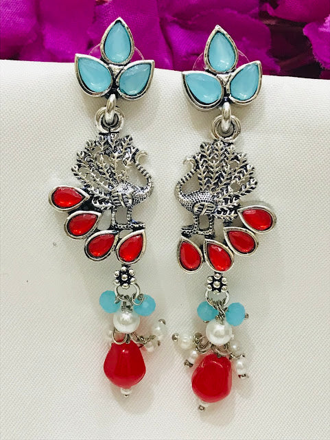 Appealing Multicolor American Diamond Beaded And Stone Work Earrings