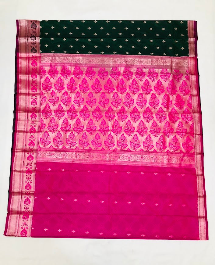 Dark Green Color Art Border Design Saree For Women In Buckeye