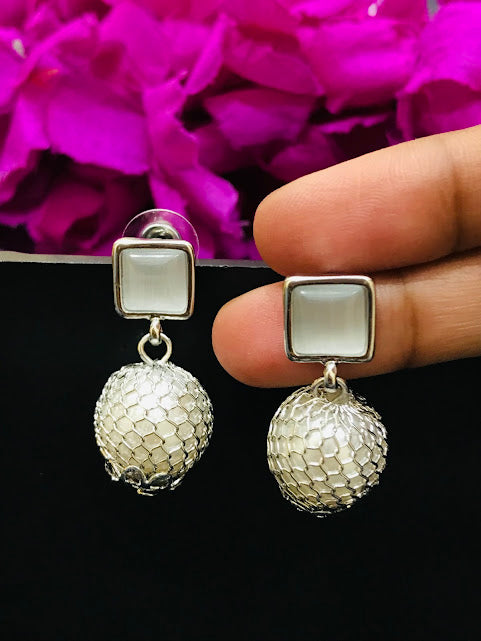 Attractive Grey Colored Oxidized Stone Work Earrings