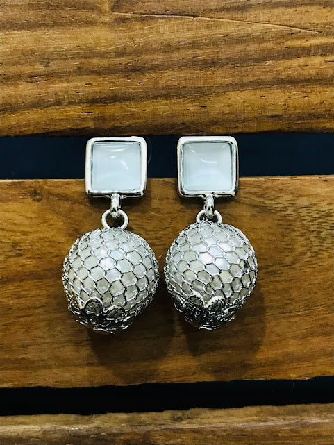  Grey Colored Stone Work Earrings In USA