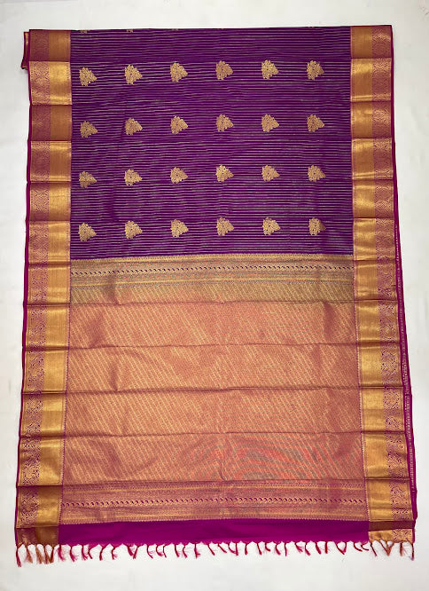 Purple Color Pure Kanchi Silk With Gold Zari Work Saree In Mesa