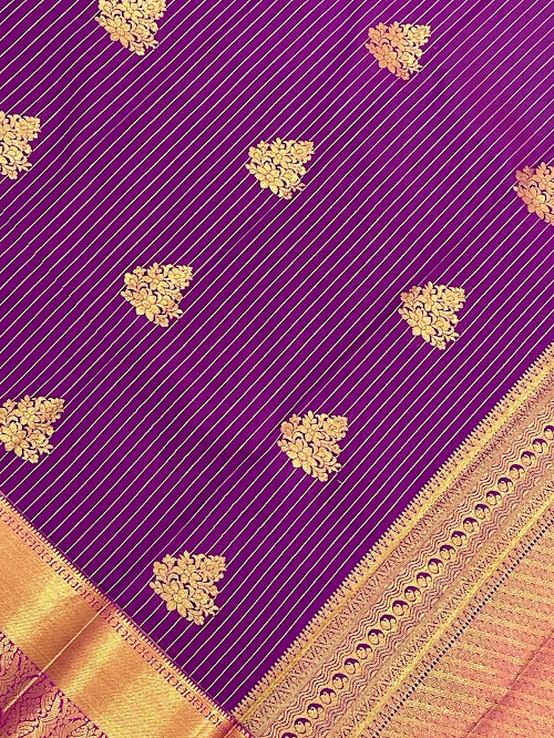 Purple Color Pure Kanchi Silk With Gold Zari Work Saree In Surprise