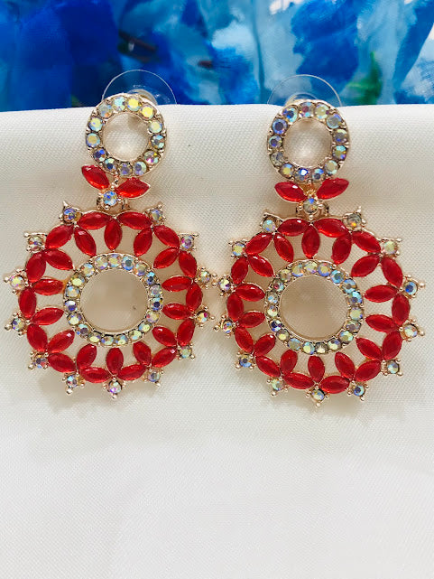 Delightful American Diamond Red Color Earrings For Women