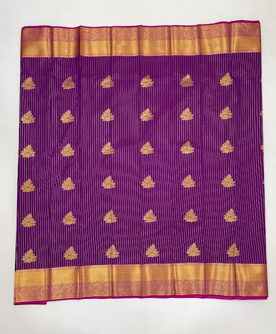 Purple Color Pure Kanchi Silk With Gold Zari Work Saree In Chandler