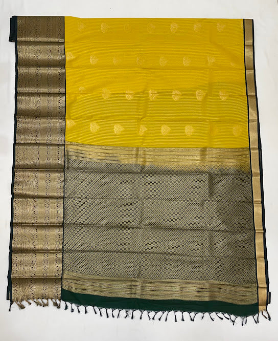 Mustard Yellow Color Pure Kanchi Silk With Gold Zari Work Saree In Chandler