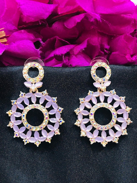 Delightful Purple Colored Stoned Work American Diamond Earrings