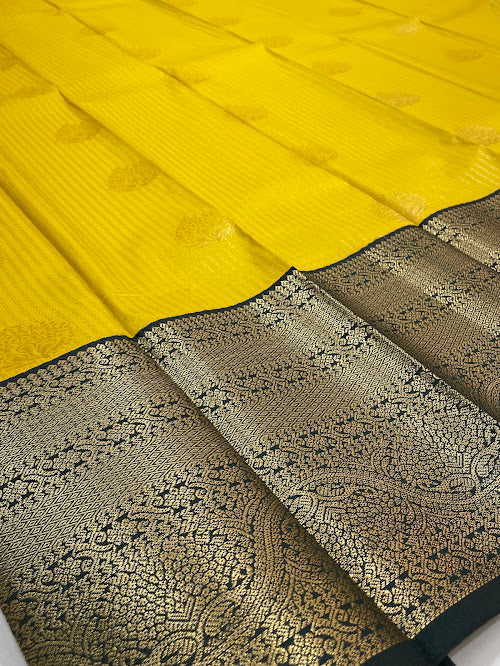 Yellow Color Pure Kanchi Silk With Gold Zari Work Saree In Tempe