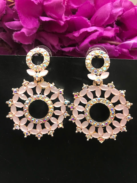 Appealing American Diamond Pink Color Stone Work Earrings