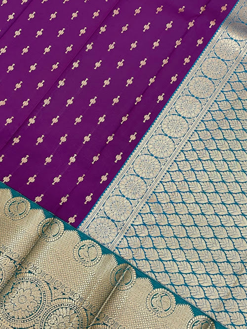Dark Purple Color Pure Kanchi Silk With Gold Zari Work Saree In Mesa