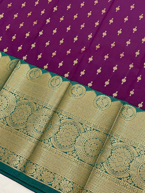 Dark Purple Color Pure Kanchi Silk With Gold Zari Work Saree In Surprise