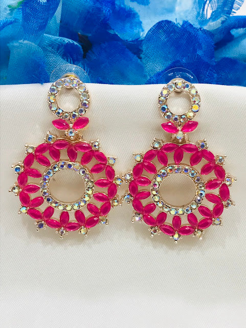 Elegant Pink Colored American Diamond Earring For Women 