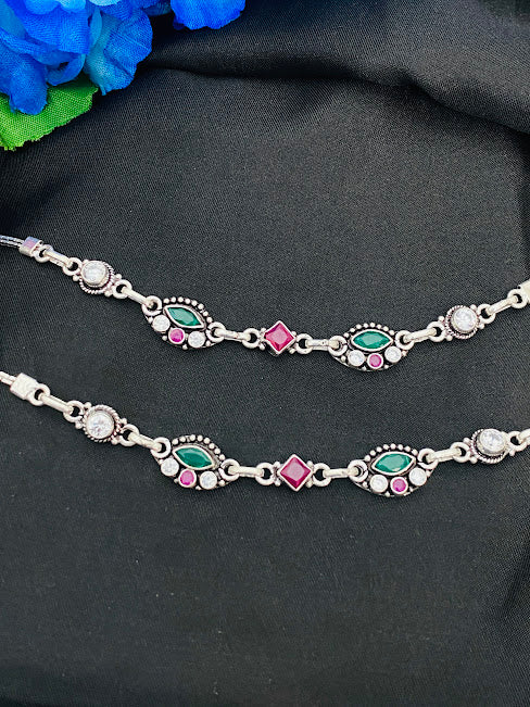 925 Antique Silver Multicolor Stone Anklet -11 Inches Near Me