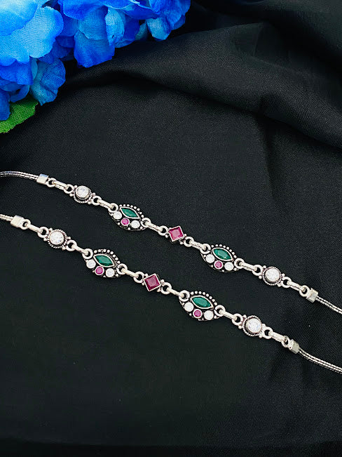 925 Antique Silver Multicolor Stone Anklet -11 Inches In USA